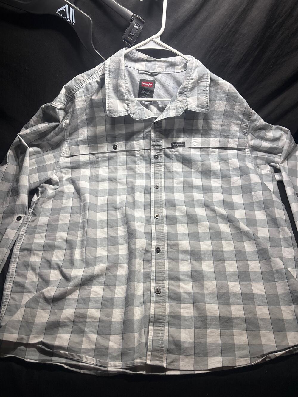 Wrangler Mens 2XL Plaid Long Sleeve Outdoor Fishing Hiking Vented Shirt Gray